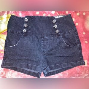 Celebrity Pink Dark Denim Double Button Military-Style Sailor Nautical Shorts 13